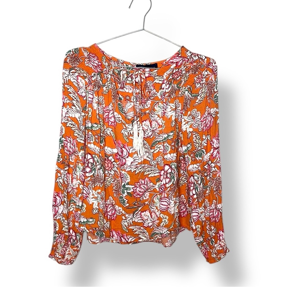 RACHEL Rachel Roy Boho Floral Peasant Blouse Tassel Tie Size XL - Picture 1 of 10
